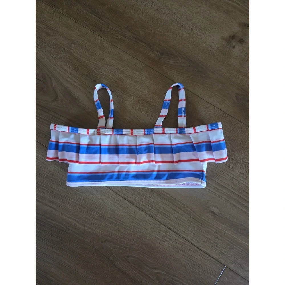 Janie and Jack Girls Size‎ 3 Red White Blue Striped Ruffle Bikini Swim Top NWT